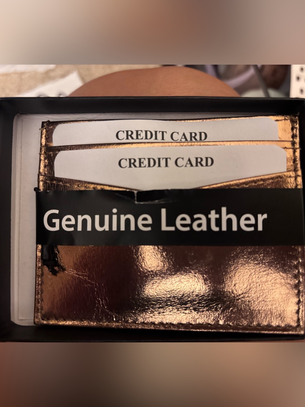 Genuine Leather Metallic Rose Gold Card Holder